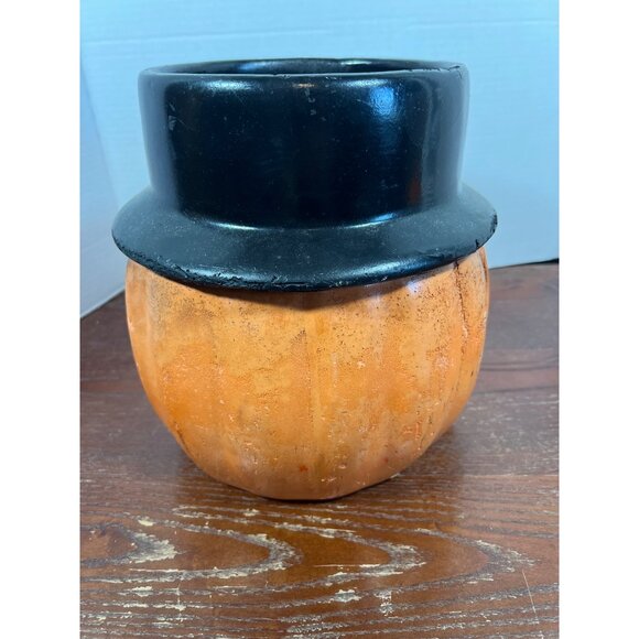 Vintage Ceramic Jack-O-Lantern Candle Holder With Top Hat Design - Picture 2 of 3